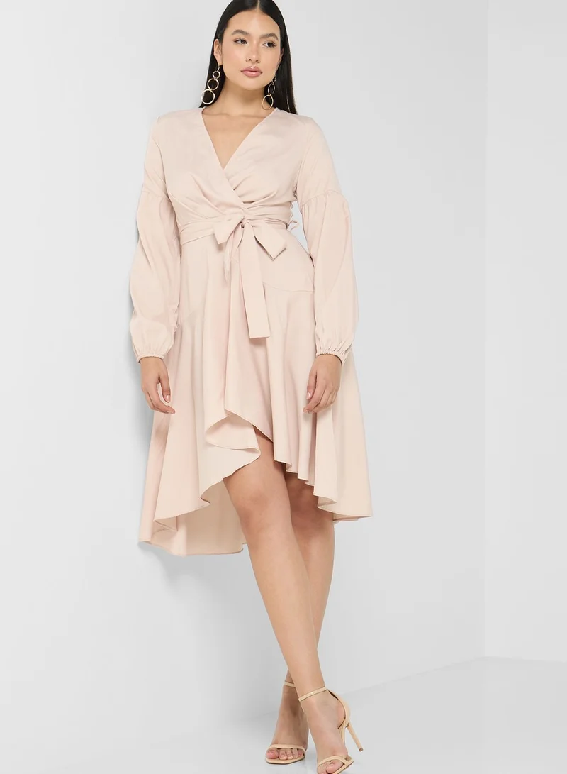 boohoo Balloon Sleeve Ruffle Dress