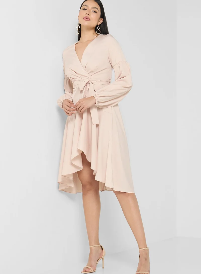 boohoo Balloon Sleeve Ruffle Dress