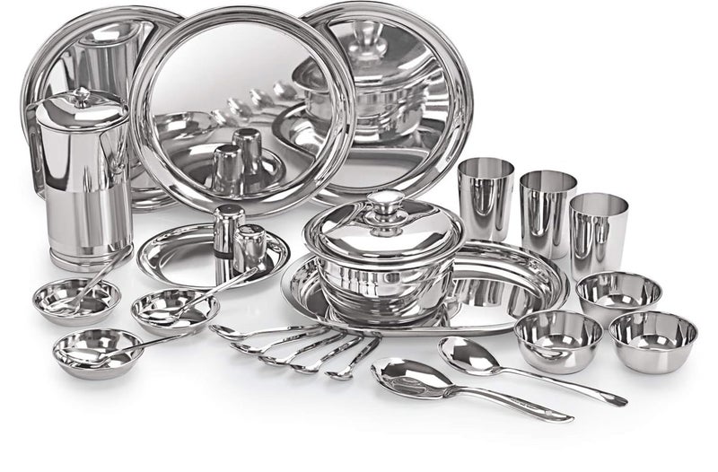 Neelam Neelam Stainless Steel 22 Gauge, 55 Pieces Premium Dinner Set, Ideal Gifting Dinner Set, Ideal for Special Occasions Like Anniversary, Wedding, Housewarming Party, Easy to Clean & Dishwasher Safe - Image 1
