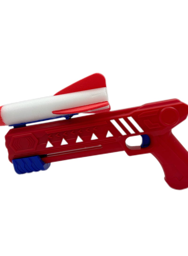 Red gun toy with 2 rockets with light 
