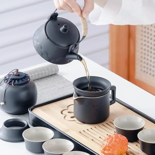 ICHAG Japanese & Chinese Tea Set, Adults' Portable Gongfu Tea Set with Teapet with Porcelain Teapot, 8oz Teapot,14-Piece 茶具 for Home/Outdoor/Office Gifts (Gray) - Image 2