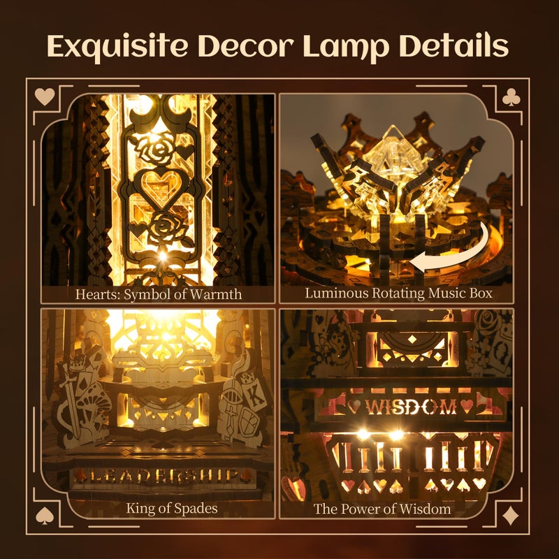 FUNPOLA LED 3D Wood Puzzle Poker World Projector Lamp â€“ DIY Craft Kit with LED Lights and Music Box â€“ Creative Poker-Themed Lamp, Nightlight Gift for Home DÃ©cor (White Maple) - Image 3