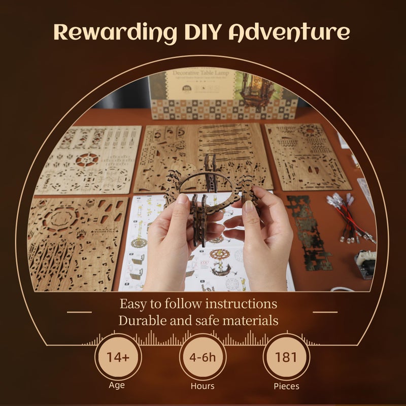 FUNPOLA LED 3D Wood Puzzle Poker World Projector Lamp â€“ DIY Craft Kit with LED Lights and Music Box â€“ Creative Poker-Themed Lamp, Nightlight Gift for Home DÃ©cor (White Maple) - Image 4