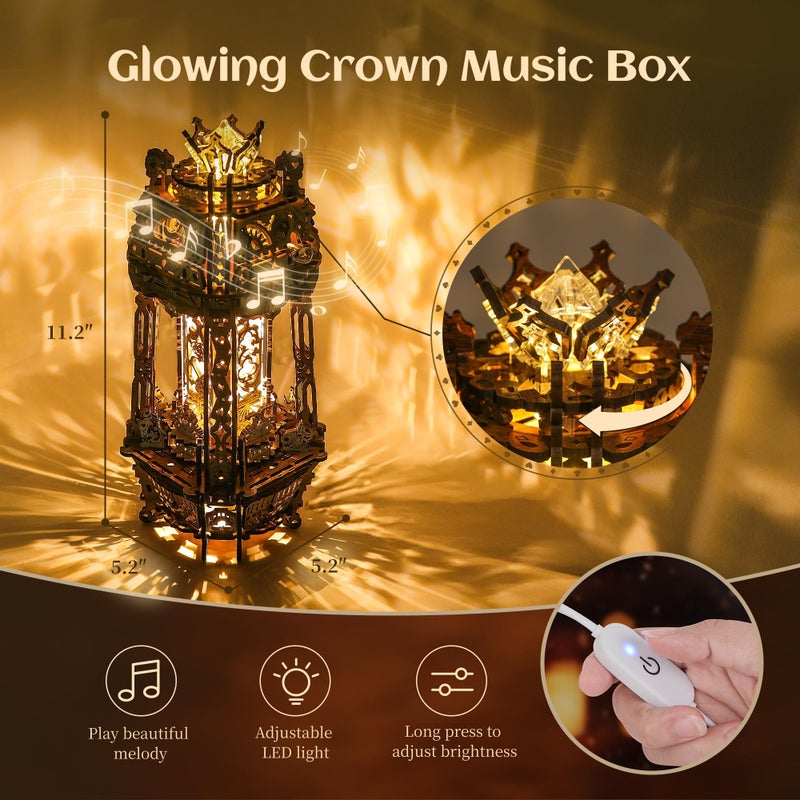 FUNPOLA LED 3D Wood Puzzle Poker World Projector Lamp â€“ DIY Craft Kit with LED Lights and Music Box â€“ Creative Poker-Themed Lamp, Nightlight Gift for Home DÃ©cor (White Maple) - Image 5