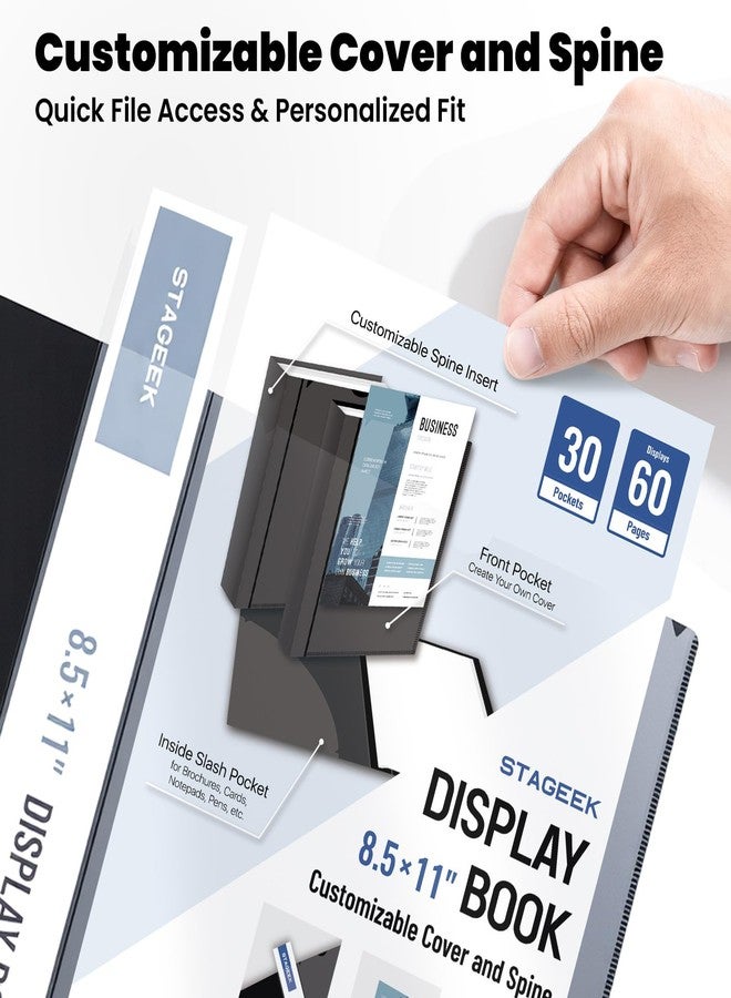 STAGEEK 30-Pocket portfolio binder display 60 pages, 8.5x11 Portfolio Binder with Plastic Sleeves, Art Portfolio Folder with Clear Sheet Protectors, Presentation Book for Artwork, Document Organizer - Image 3