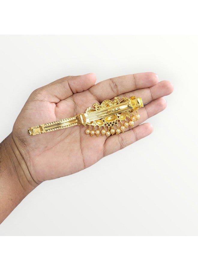 Arnavira¬Æ Gold Antique Finish Traditional Temple Design Hair Clip Barrette For Women and Girl Bridal Wedding (Gold Antique, Design 01) - Image 2