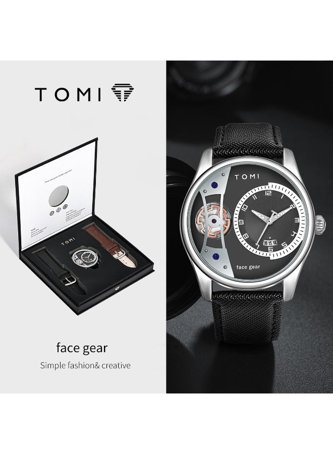 TOMI Men's Rotating Gear Sweeping Second Watch & Replaceable Strap, Box Gift For Holiday And Daily Life - Image 1