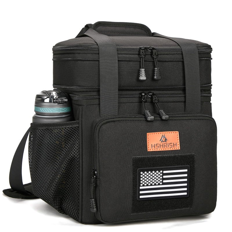 HSHRISH Expandable Tactical Lunch Box Double Deck Large Insulated Lunch Bag for Men Durable Leakproof Cooler Bag for Adult Work Shift Outdoor Trips 20 Can16 L Black