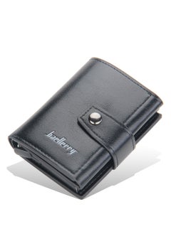 Generic Baileeri Men's 2 x 1 Leather Snap On Wallet Card Holder with Aluminum Card Holder Auto Button for Graduating Exit Cards Holder Holder for Up to 7 Cards and Money Pocket (Black)  - Image 1