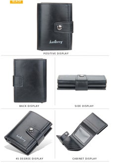 Generic Baileeri Men's 2 x 1 Leather Snap On Wallet Card Holder with Aluminum Card Holder Auto Button for Graduating Exit Cards Holder Holder for Up to 7 Cards and Money Pocket (Black)  - Image 2