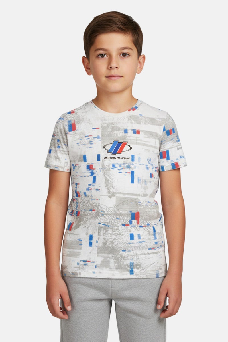 PUMA BMW Motorsports Kids Boy Allover Print Short Sleeve Outdoor T-Shirt, Multicolor - Image 1