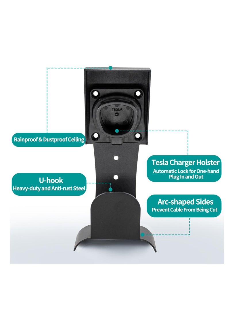 Excefore For Tesla Charger Holder Wall-Mount, w/Non-Cutting Cable Organizer, Outdoor/Indoor, EV Cable Holder and Charger Plug Nozzle Holster, Bracket Adapter Fit Model 3/Y/S/X - Image 4