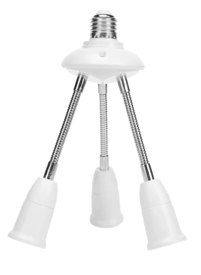 محول مقبس لمصباح E27 3:1 بذراعين قابلين للتعديل | دوران 360 درجة | متوافق مع مصابيح LED وCFL وغيرها