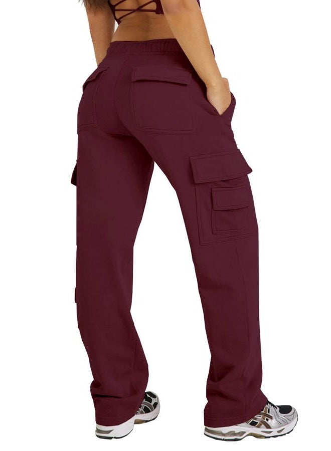 Waitfairy Wide Leg Sweatpants Women Cargo Pants for Girls High Waisted Baggy Sweatpants for Women Casual Pants with Pockets, Red, L - Image 1
