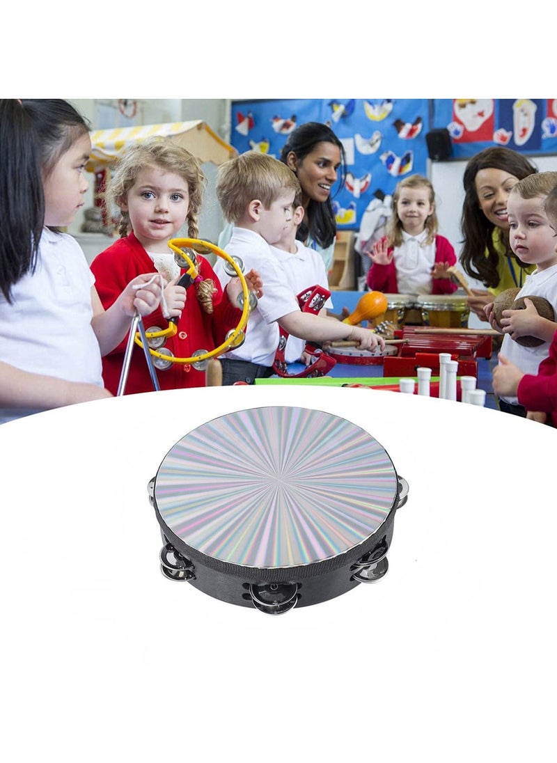 Generic Radiant Tambourine, Handbell Hand Drum with Double Row Jingles Reflective Drum Musical Instrument for Church Adults KTV Party ( 8 inch )  - Image 3