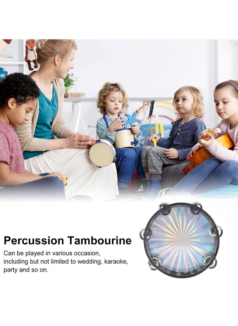 Generic Radiant Tambourine, Handbell Hand Drum with Double Row Jingles Reflective Drum Musical Instrument for Church Adults KTV Party ( 8 inch )  - Image 4
