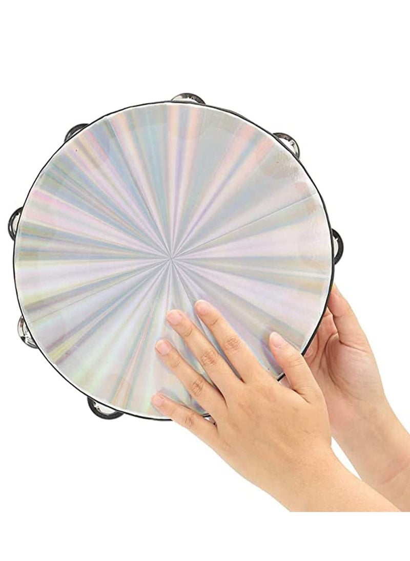 Generic Radiant Tambourine, Handbell Hand Drum with Double Row Jingles Reflective Drum Musical Instrument for Church Adults KTV Party ( 8 inch )  - Image 2