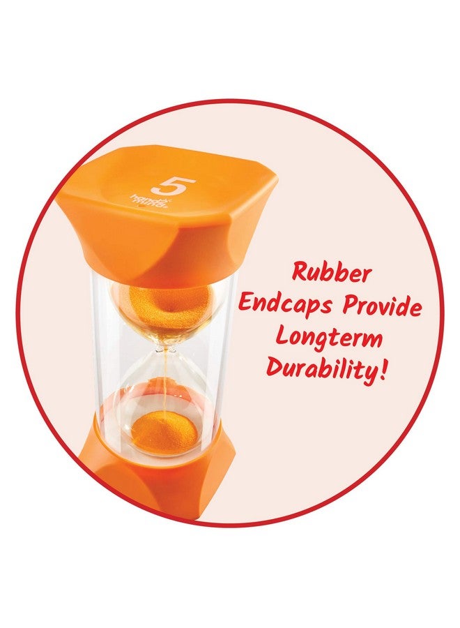 hand2mind hand2mind Orange Jumbo Sand Timers, 5 Minute Sand Timer, Hourglass Sand Timer with Soft Rubber End Caps Offers Quiet Pausing, Classroom Sand Timers for Kids, Teeth Brushing and Game Timer (Set of 1) - Image 3