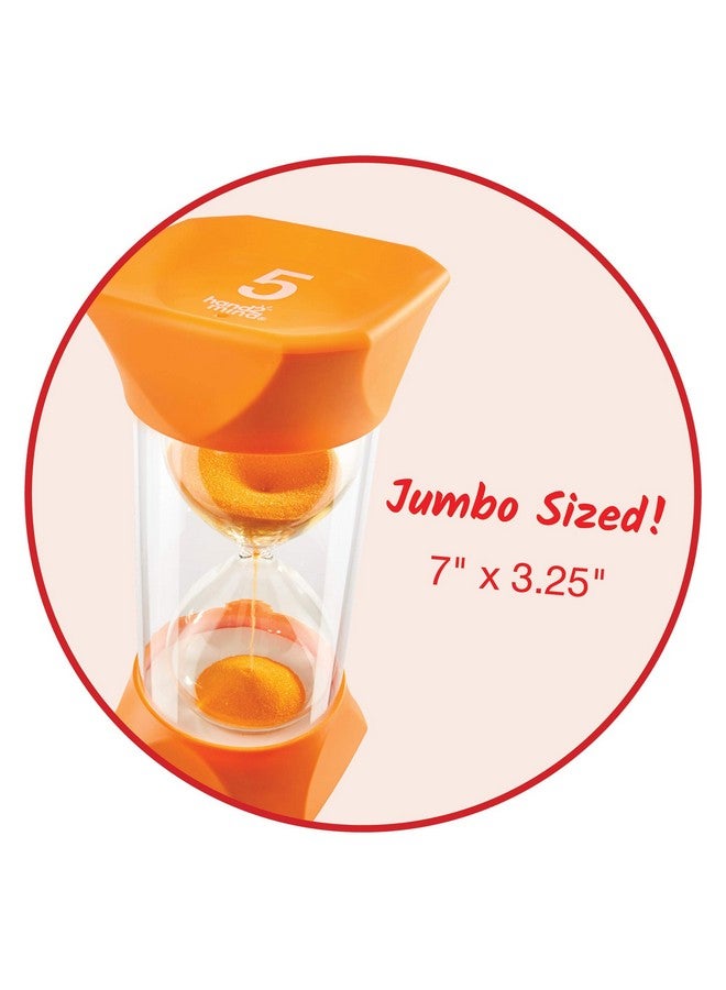 hand2mind hand2mind Orange Jumbo Sand Timers, 5 Minute Sand Timer, Hourglass Sand Timer with Soft Rubber End Caps Offers Quiet Pausing, Classroom Sand Timers for Kids, Teeth Brushing and Game Timer (Set of 1) - Image 2