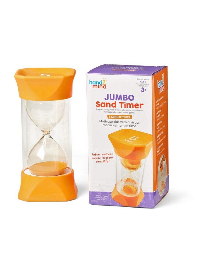 hand2mind hand2mind Orange Jumbo Sand Timers, 5 Minute Sand Timer, Hourglass Sand Timer with Soft Rubber End Caps Offers Quiet Pausing, Classroom Sand Timers for Kids, Teeth Brushing and Game Timer (Set of 1) - Image 1
