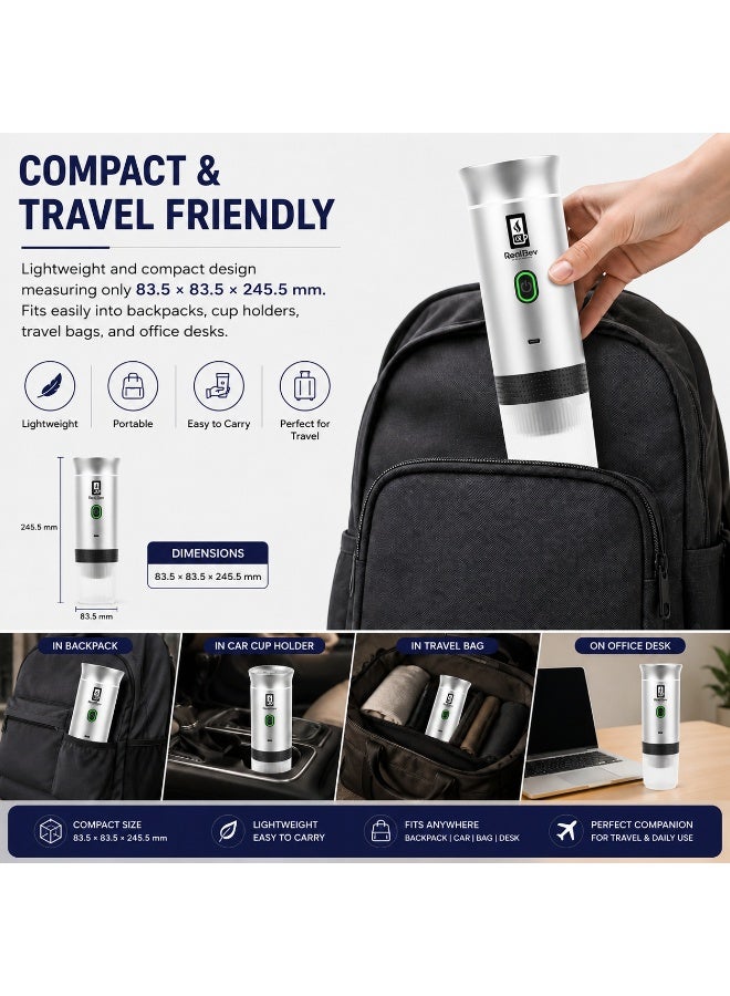 RealBev Portable Espresso Coffee Maker | USB Rechargeable Coffee Machine for Travel, Car, Camping & Office | Compatible with Ground Coffee & Capsules | Compact One-Touch Brewing - Image 2