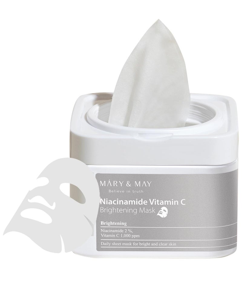MARY & MAY Mary&May Niacinamide Vitamin C Mask | 30 Sheets | Daily Korean Face Mask | Hydrates, Boosts Elasticity, Strengthens Skin Barrier & Reduces Dark Spots | Moisturizing & Firming Sheet Mask - Image 1