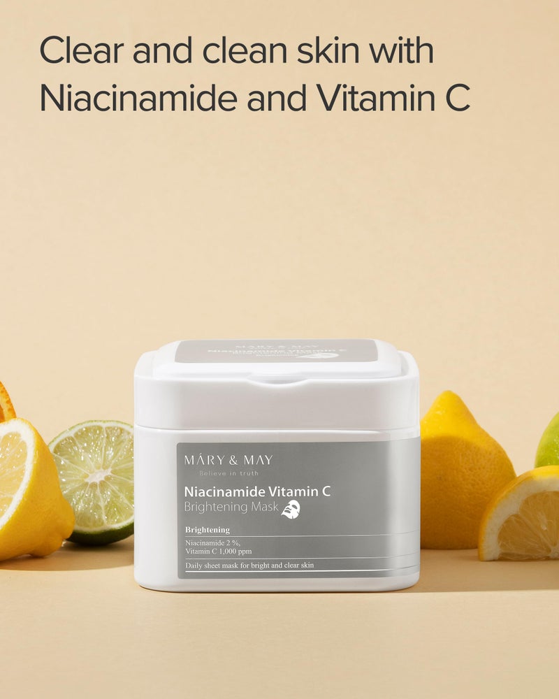 MARY & MAY Mary&May Niacinamide Vitamin C Mask | 30 Sheets | Daily Korean Face Mask | Hydrates, Boosts Elasticity, Strengthens Skin Barrier & Reduces Dark Spots | Moisturizing & Firming Sheet Mask - Image 4
