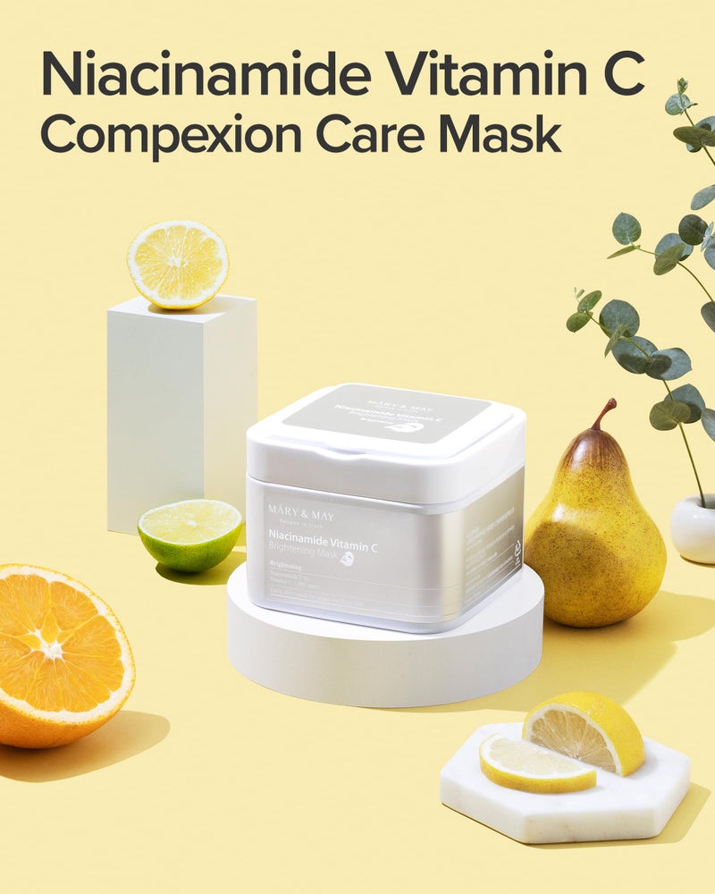 MARY & MAY Mary&May Niacinamide Vitamin C Mask | 30 Sheets | Daily Korean Face Mask | Hydrates, Boosts Elasticity, Strengthens Skin Barrier & Reduces Dark Spots | Moisturizing & Firming Sheet Mask - Image 2