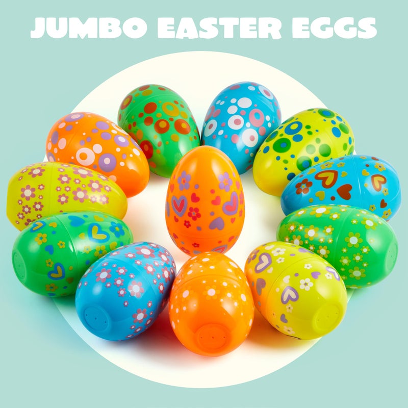 JOYIN 12 Pcs 7" Jumbo Plastic Easter Eggs, Bright Solid 6 Assorted Colors Printed Empty Eggs for Filling Treats Easter Party Favor Hunt Basket Stuffers Fillers Classroom Prize Supplies Toy - Image 2