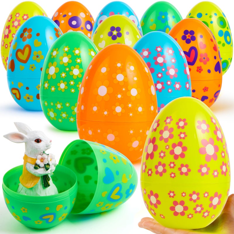 JOYIN 12 Pcs 7" Jumbo Plastic Easter Eggs, Bright Solid 6 Assorted Colors Printed Empty Eggs for Filling Treats Easter Party Favor Hunt Basket Stuffers Fillers Classroom Prize Supplies Toy - Image 1