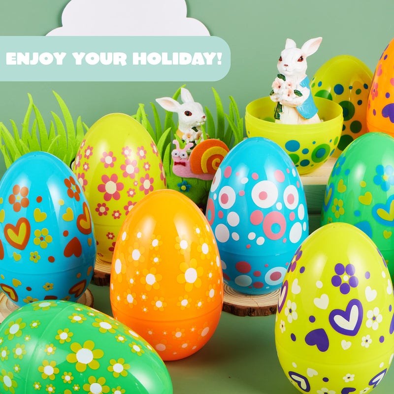 JOYIN 12 Pcs 7" Jumbo Plastic Easter Eggs, Bright Solid 6 Assorted Colors Printed Empty Eggs for Filling Treats Easter Party Favor Hunt Basket Stuffers Fillers Classroom Prize Supplies Toy - Image 4