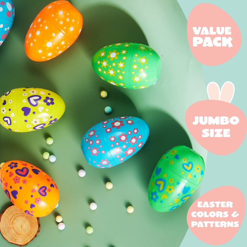 JOYIN 12 Pcs 7" Jumbo Plastic Easter Eggs, Bright Solid 6 Assorted Colors Printed Empty Eggs for Filling Treats Easter Party Favor Hunt Basket Stuffers Fillers Classroom Prize Supplies Toy - Image 3