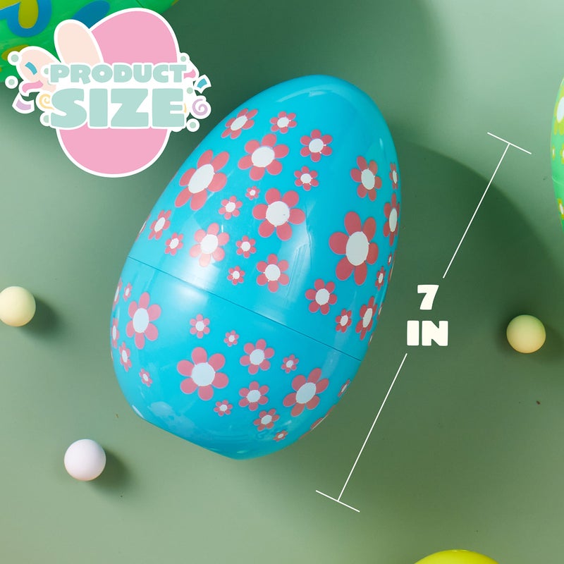 JOYIN 12 Pcs 7" Jumbo Plastic Easter Eggs, Bright Solid 6 Assorted Colors Printed Empty Eggs for Filling Treats Easter Party Favor Hunt Basket Stuffers Fillers Classroom Prize Supplies Toy - Image 5