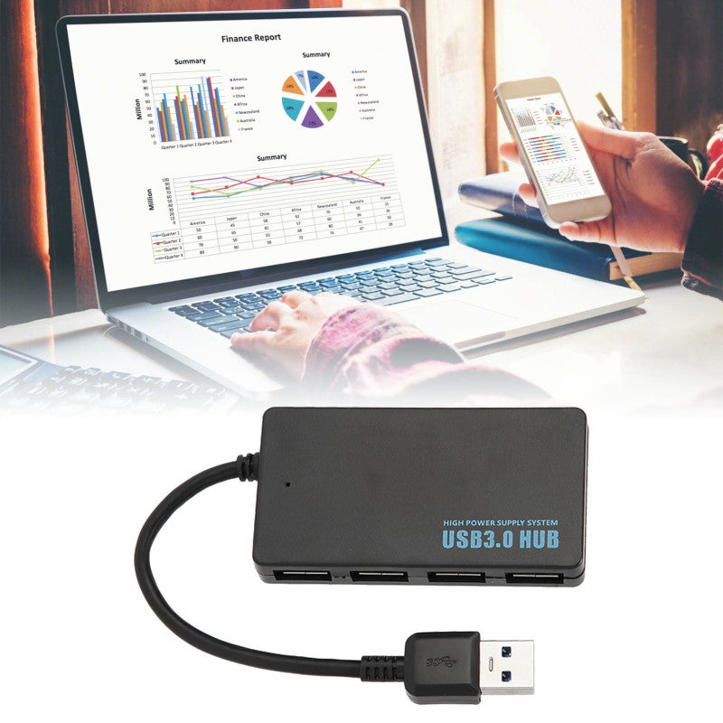 USB 3.0 Hub 4 Black Ports - High Speed 5Gbps Transmission Core Good Heat Dissipation USB 3.0 Splitter for Home Office Desktop Laptop Use - Image 2
