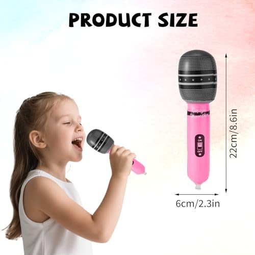 Fukaisu ميكروفونات قابلة للنفخ 12 قطعة بحجم 22x6 سم 86x23 بوصة مجموعة دعائم مضحكة لحفلات الموسيقى ذات الطابع الثمانيني والتسعيني للأطفال كاراوكه DJ لزينة المسرح - Image 5