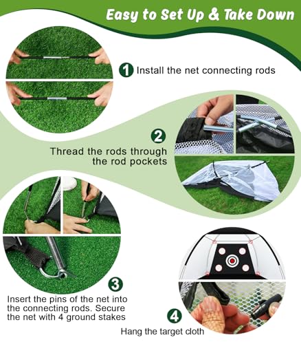 MUVPOH Golf Net: 10x7ft Golf Practice Net for Backyard Chipping Driving with Dual-Turf Golf Hitting Mat, All-in-1 Outdoor Indoor Golf Hitting Net with Multiple Targets, Golf Aid for Men/Golf Lovers - Image 3