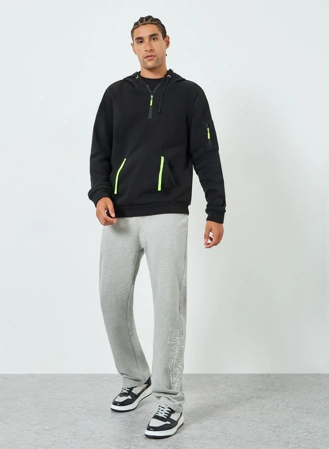Take Two Men Solid Half-Zip Kangaroo Pocket Detail Hoodie