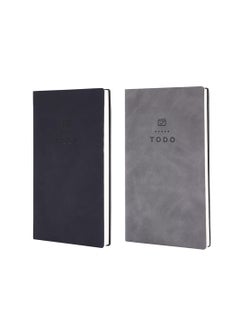 Excefore To Do List Notebook, 2 Pcs 196 Pages Soft Leather Pocket To Do List Notepad Checklist for Daily Plans School Supplies for High School Students Study Schedule Notebook, Black, Grey  - Image 1
