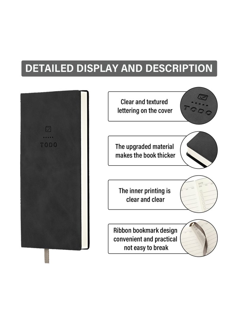 Excefore - To Do List Notebook, 2 Pcs 196 Pages Soft Leather Pocket To Do List Notepad Checklist for Daily Plans School Supplies for High School Students Study Schedule Notebook, Black, Grey - Image 1