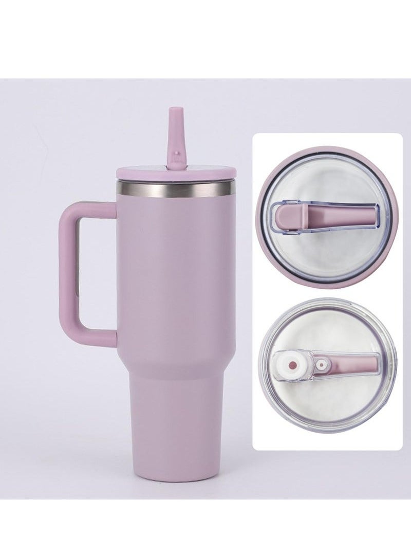 كِنشُو 2 Pack 40 oz Tumbler Flip Straw Lid Replacement fit for Stanley Quencher, Spill Proof Splash Resistant Tumbler Lids,Reusable Tumbler Cover for Stanley Cup (Light Purple) - Image 5