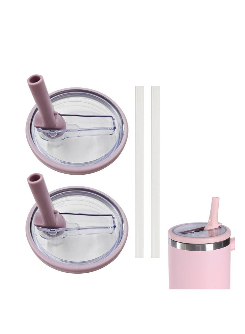 كِنشُو 2 Pack 40 oz Tumbler Flip Straw Lid Replacement fit for Stanley Quencher, Spill Proof Splash Resistant Tumbler Lids,Reusable Tumbler Cover for Stanley Cup (Light Purple) - Image 1