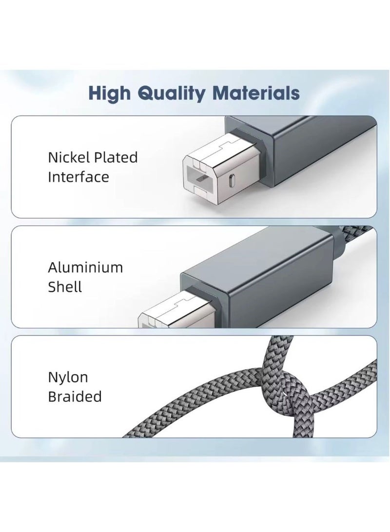 بلجن كابل طابعة USB 2.0 عالي السرعة بتصميم نايلون مجدول – وصلة من USB Type-A إلى USB Type-B للطابعات والسكانر والفاكس – هيكل ألومنيوم متين ونقل بيانات 480Mbps - Image 4