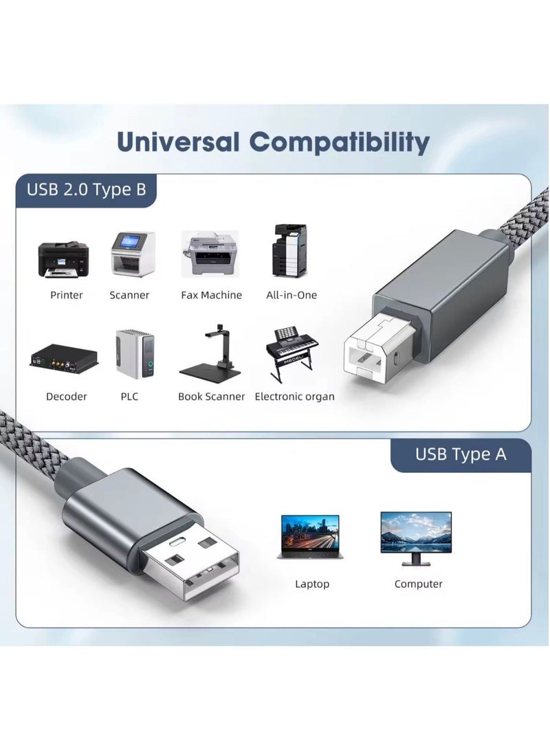 بلجن كابل طابعة USB 2.0 عالي السرعة بتصميم نايلون مجدول – وصلة من USB Type-A إلى USB Type-B للطابعات والسكانر والفاكس – هيكل ألومنيوم متين ونقل بيانات 480Mbps - Image 5