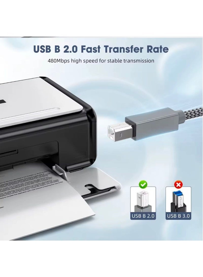بلجن كابل طابعة USB 2.0 عالي السرعة بتصميم نايلون مجدول – وصلة من USB Type-A إلى USB Type-B للطابعات والسكانر والفاكس – هيكل ألومنيوم متين ونقل بيانات 480Mbps - Image 3