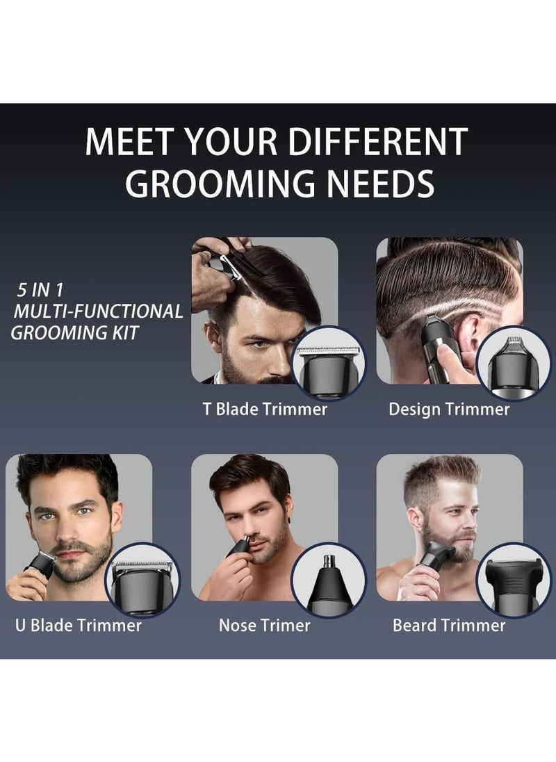 Generic Beard Trimmer for Men - 5 in 1 Kit Electric Razor, Nose Hair Trimmer with LED Display, Cordless Mustache Body Face Grooming Kit, Waterproof Rechargeable Beard Shaver  - Image 2