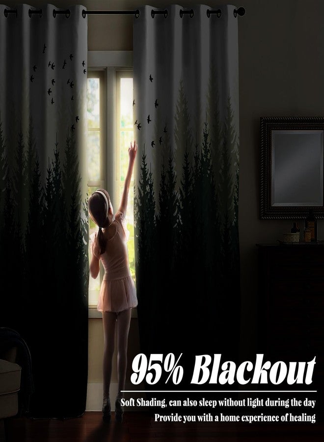 Renaiss Green Forest Blackout Curtains, Nature Wooland Room Darkening Curtains for Bedroom Grommet Top Pine Forest Mountain Window Drapes for Living Room, 42Wx84L inch 2 Panels Set - Image 4