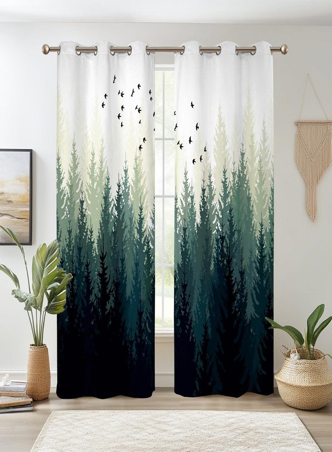 Renaiss Green Forest Blackout Curtains, Nature Wooland Room Darkening Curtains for Bedroom Grommet Top Pine Forest Mountain Window Drapes for Living Room, 42Wx84L inch 2 Panels Set - Image 1
