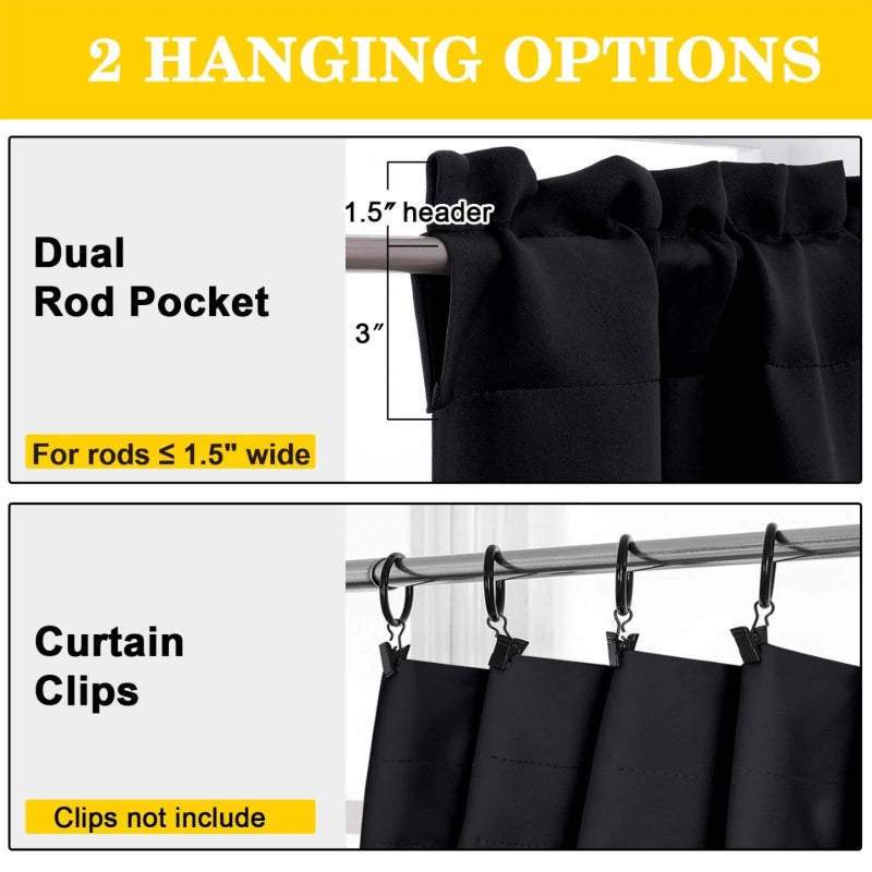 WelvetBLK Black Valances for Windows 1 Piece, Soft Solid Thermal Insulated Blackout Small Kitchen Window Curtains for Bathroom Basement Cafe, Rod Pocket, Black, 60" Wx14 L - Image 4