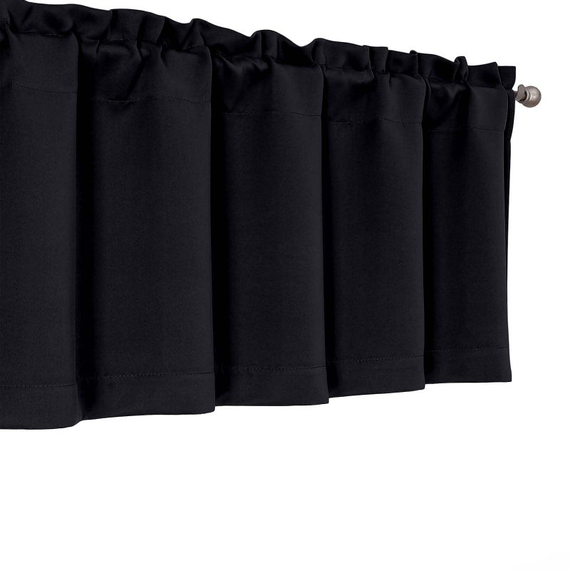 WelvetBLK Black Valances for Windows 1 Piece, Soft Solid Thermal Insulated Blackout Small Kitchen Window Curtains for Bathroom Basement Cafe, Rod Pocket, Black, 60" Wx14 L - Image 2