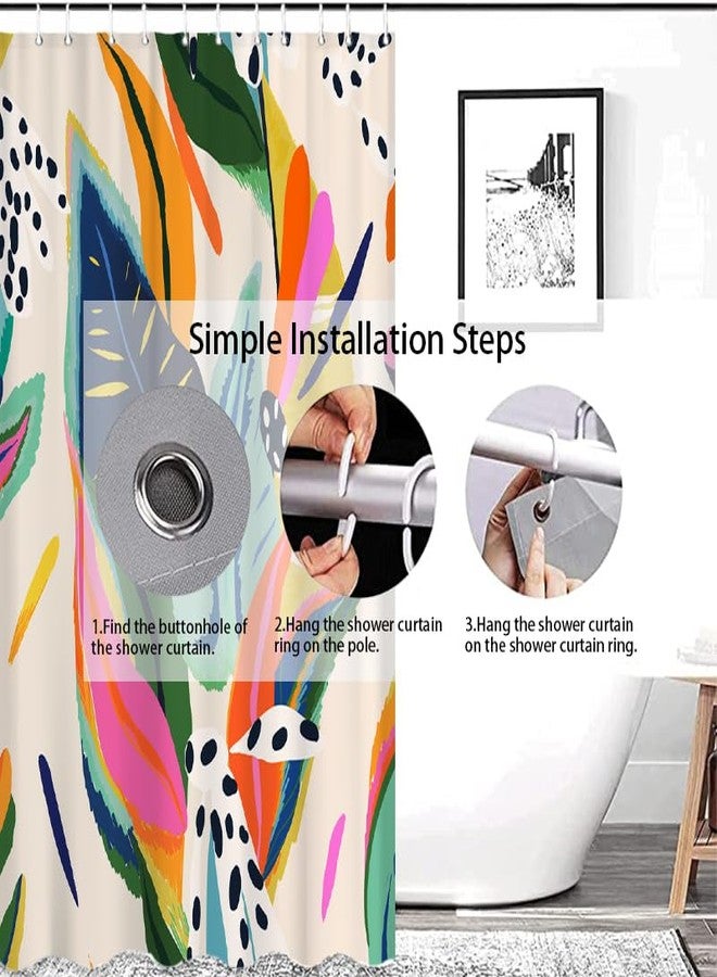 Lofaris Floral Jungle Boho Shower Curtain for Bathroom Colorful Bohemian Abstract Asthetic Pastel Modern Contemporary Art Shower Curtains Bathtubs Waterproof Curtain Decor with 12 Hooks 72x72 Inches - Image 4